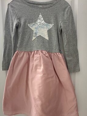 GAP Kid’s Grey Top with Pink Satin Skirt & Silver Sequin Star